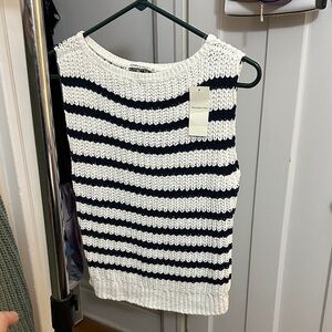 Abercrombie & Fitch White and Navy Striped Sleeveless Knit Tank